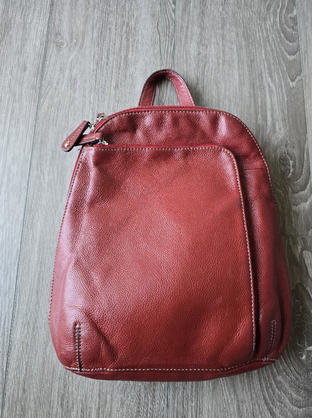 Tignanello Red Pebbled Leather Mini Backpack Convertible Sling Bag Purse